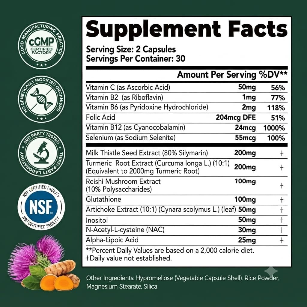 HojaSana Milk Thistle Silymarin Liver Support Detox Formula Capsules