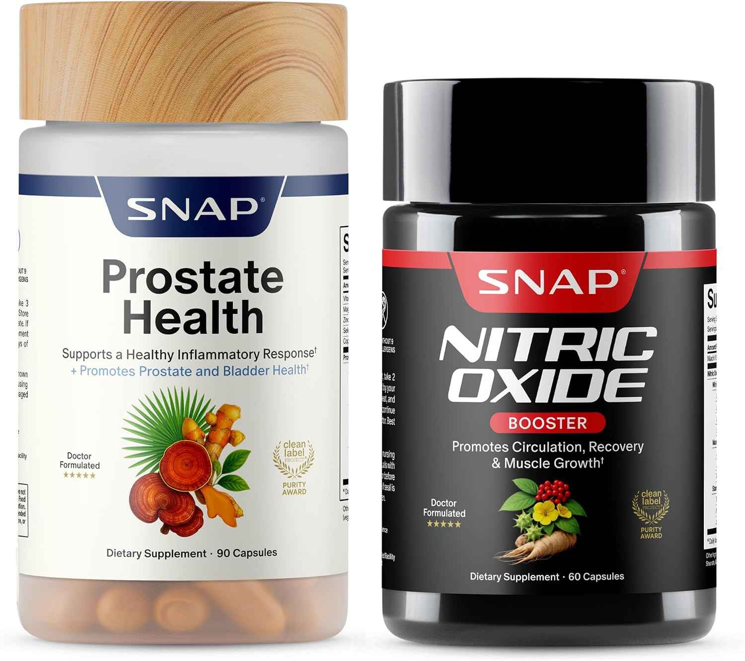 Snap Supplements Nitric Oxide Booster + Prostate Health Supplements for Men 60 + 90 Capsules