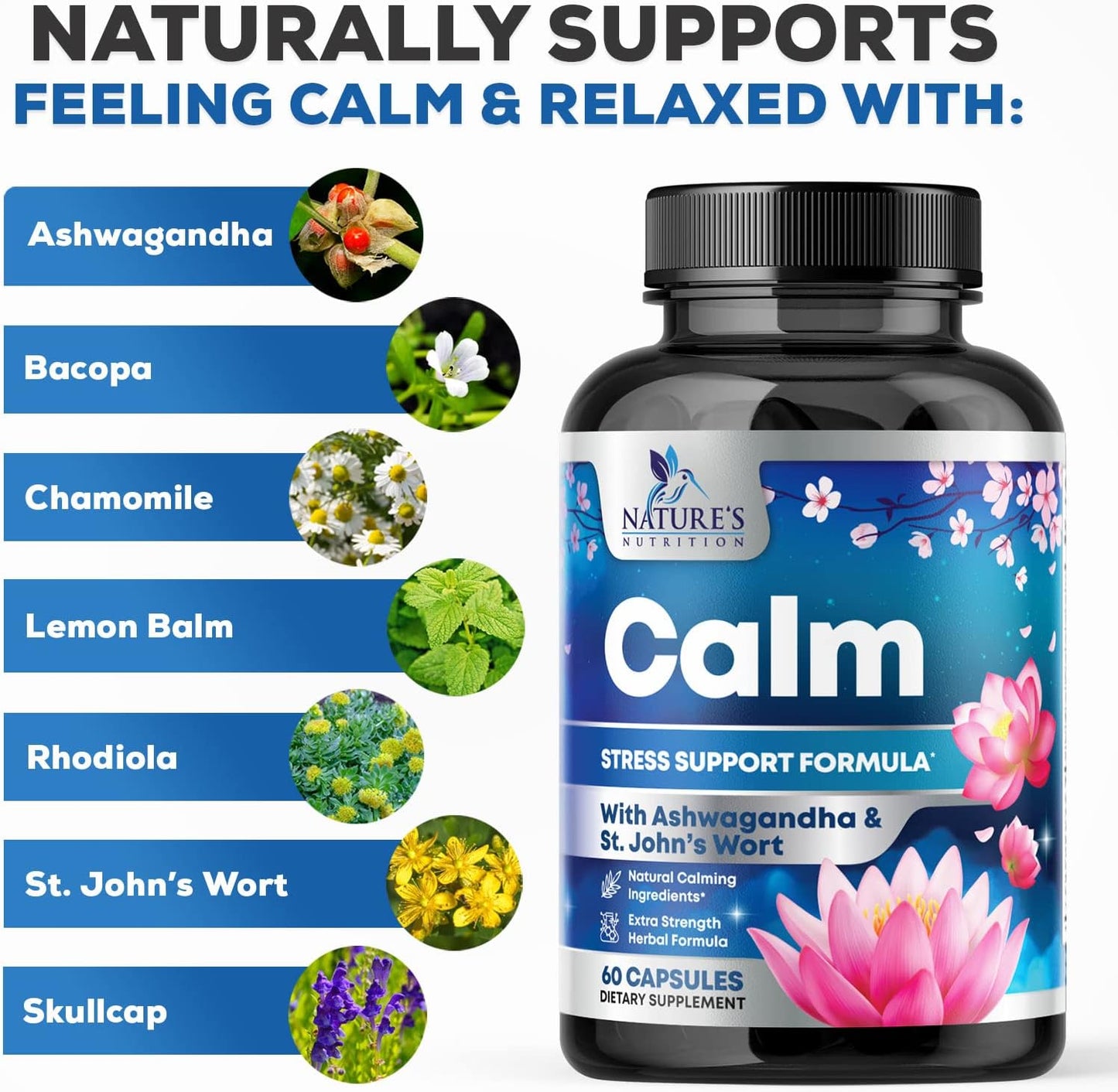 Nature's Nutrition Ashwagandha GABA Stress Mood Support Capsules