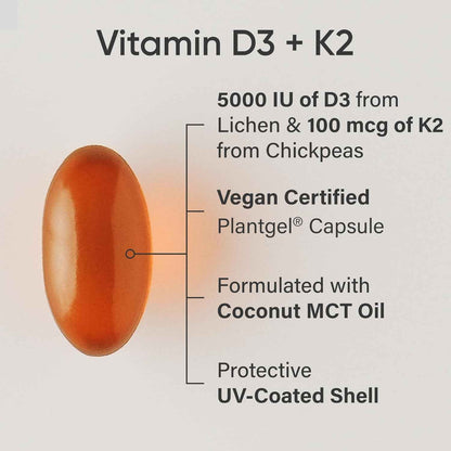 Sports Research Vitamin D3 + K2 Supplement Vegan 5000IU 60 Softgels