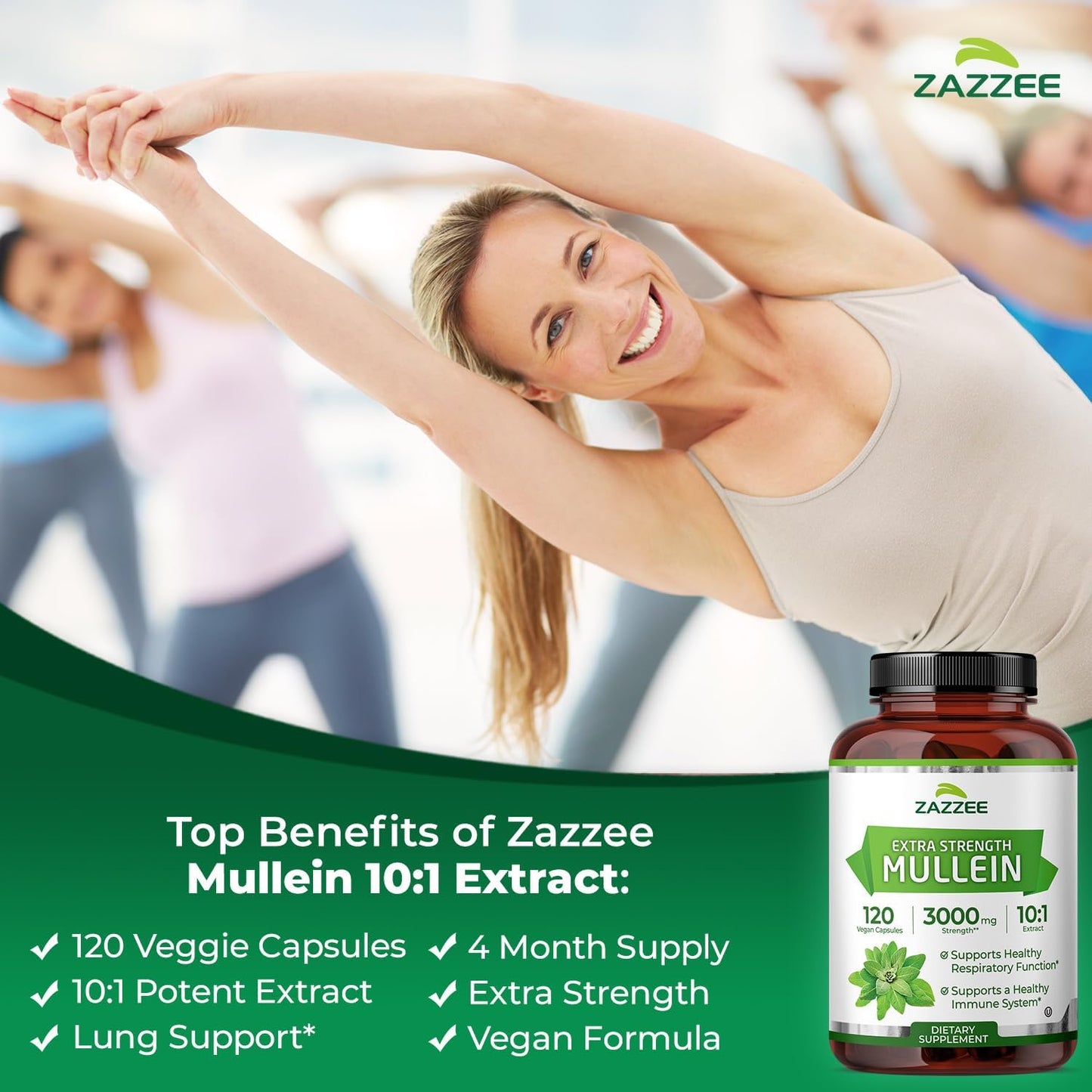 Zazzee Mullein Leaf Extra Strength Respiratory Support Capsules