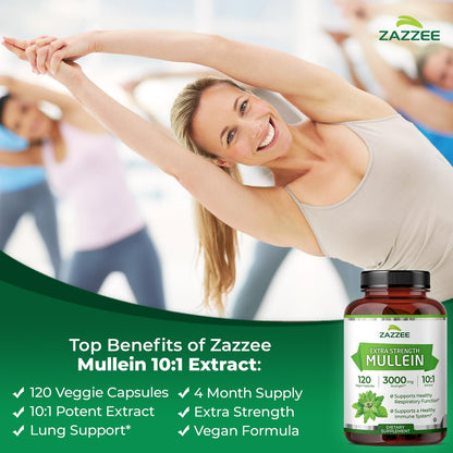 Zazzee Mullein Leaf Extra Strength Respiratory Support Capsules