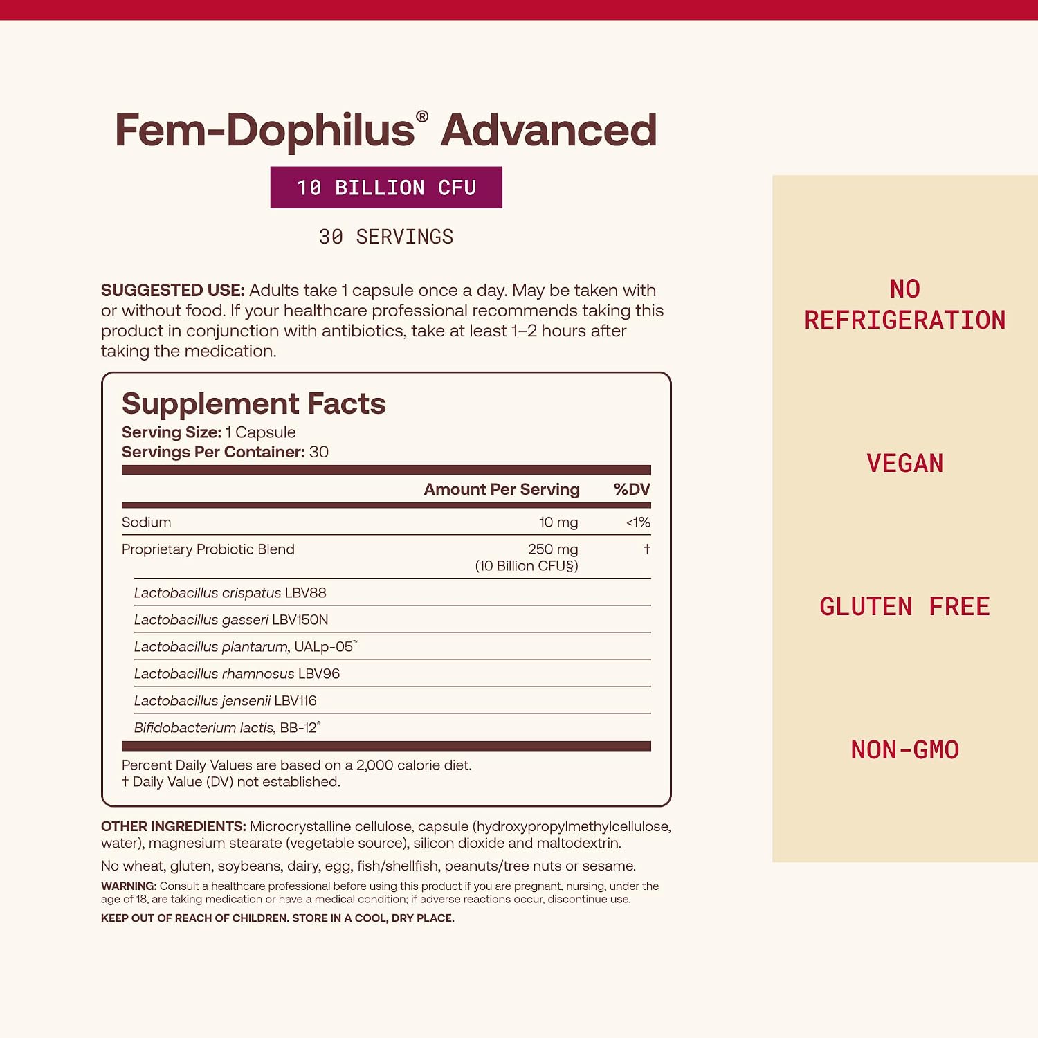 Jarrow Formulas Fem-Dophilus Advanced Probiotic Dietary Supplement Veggie Caps