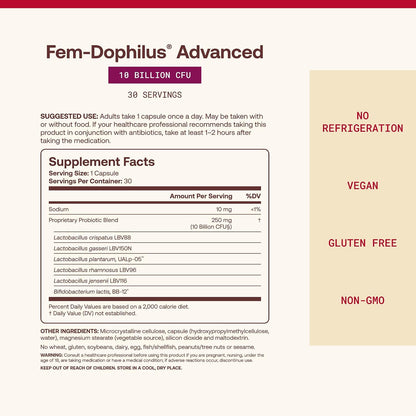 Jarrow Formulas Fem-Dophilus Advanced Probiotic Dietary Supplement Veggie Caps