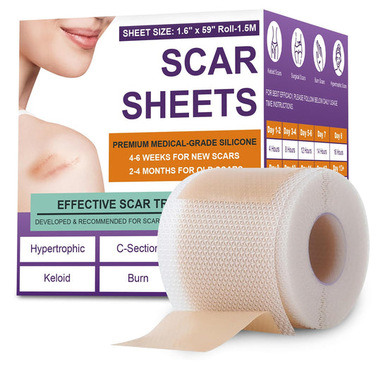 ZSQBT Medical Grade Silicone Scar Sheets Reusable Tape for Old New Surgical Hypertrophic Keloid C-Section Burn Scars Removal 1.6" x 59" Roll