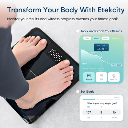 Etekcity Smart Scale Body Weight Fat BMI 400 lb Capacity Bluetooth LED Tempered Glass