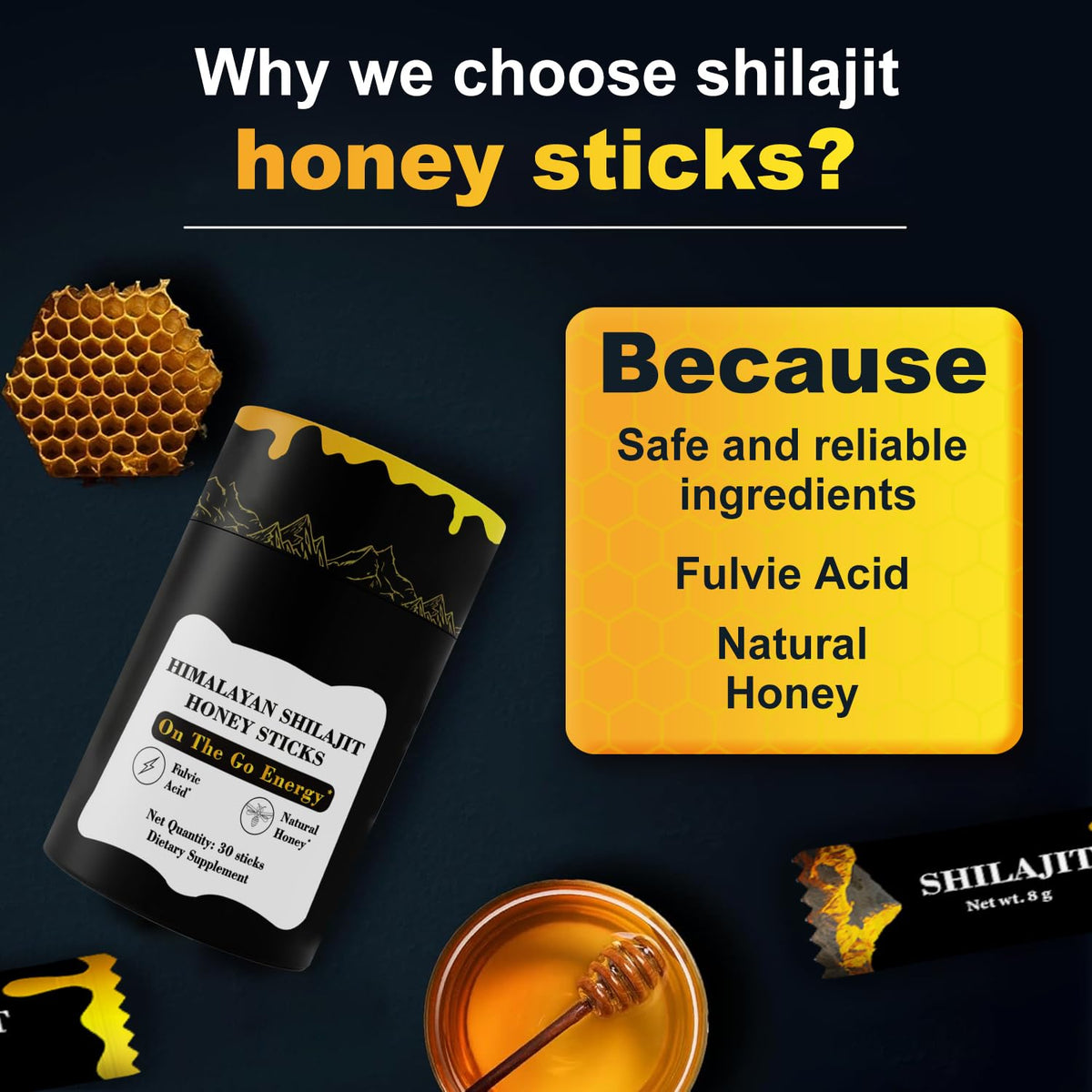 VitaBuy Shilajit honey sticks with Himalayan saffron, 30-count immune support supplement package