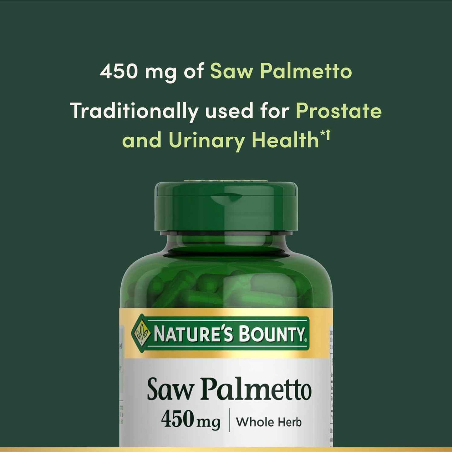Nature's Bounty Saw Palmetto 450mg for Prostate and Urinary Health 250 Capsules