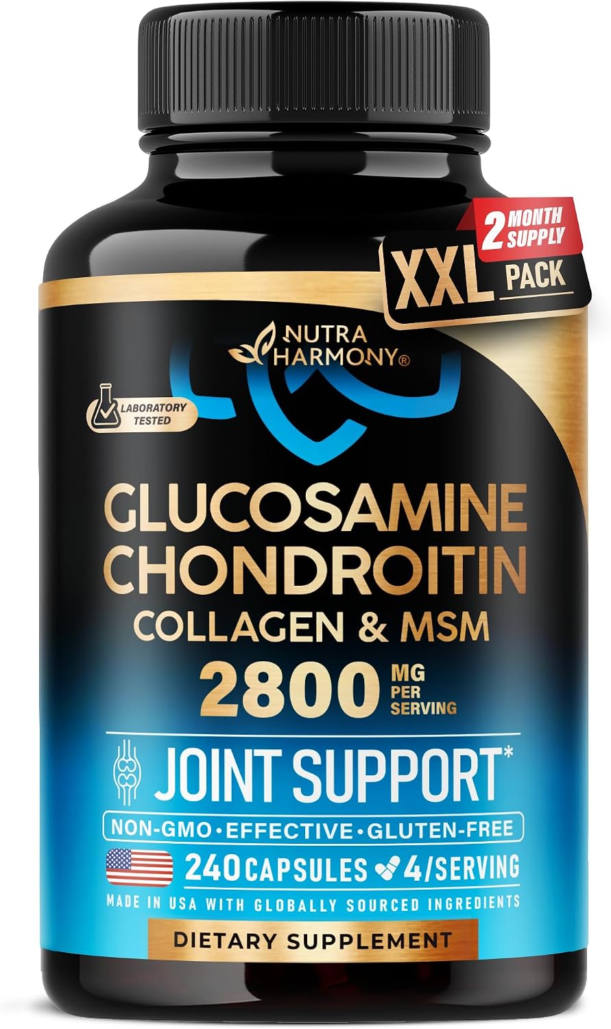 Nutra Harmony Glucosamine Chondroitin MSM Collagen Joint Supplement 2800mg 120 Capsules