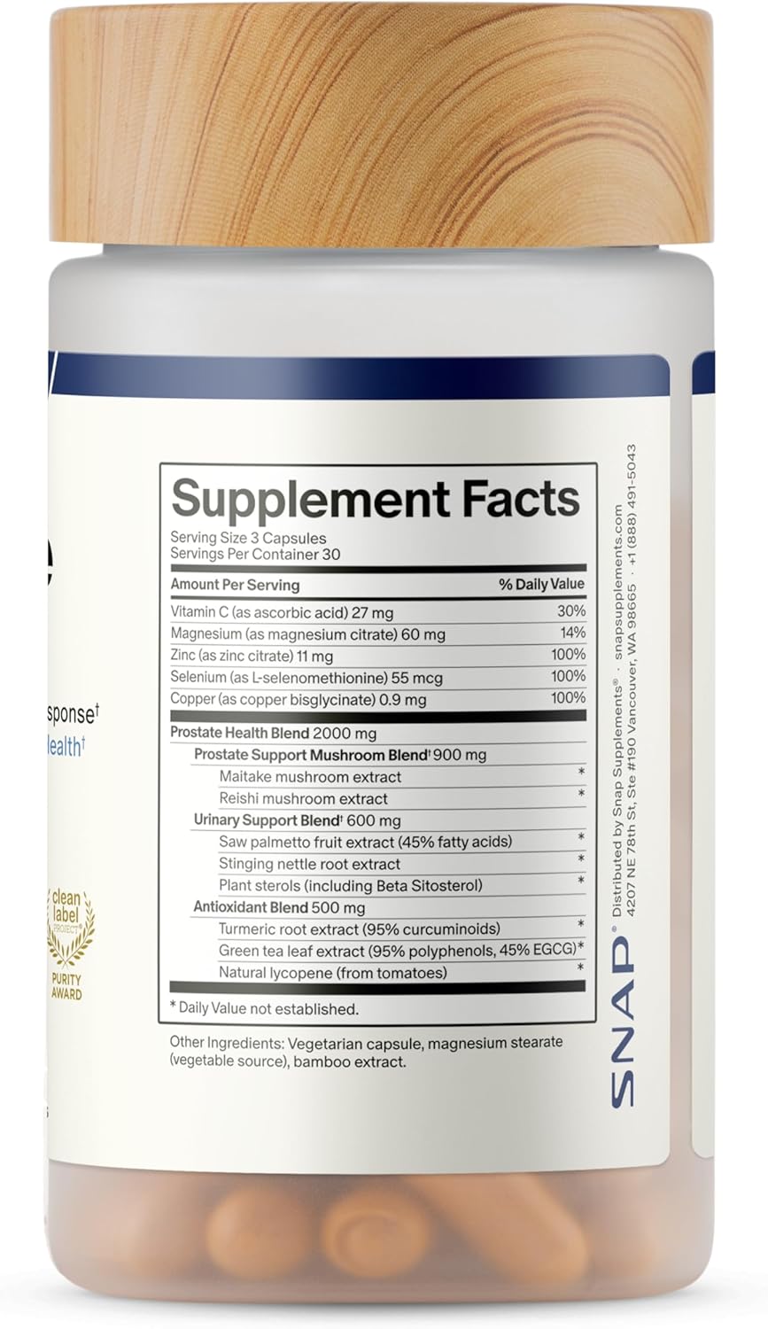 Snap Supplements Prostate Health Supplement for Men 90 Capsules Saw Palmetto Beta-Sitosterol