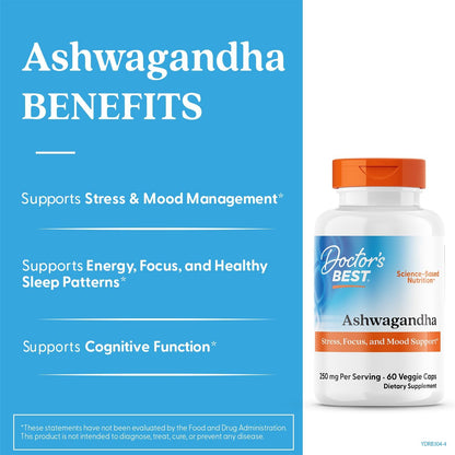 Doctor's Best Sensoril Ashwagandha Stress Wellness Support Capsules 60 Count