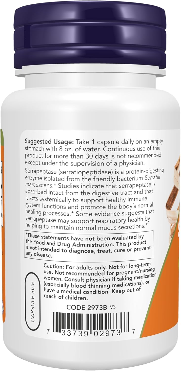 NOW Serrapeptase Immune Respiratory Support Formula Veg Capsules