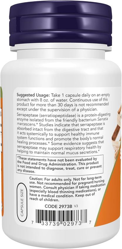 NOW Serrapeptase Immune Respiratory Support Formula Veg Capsules