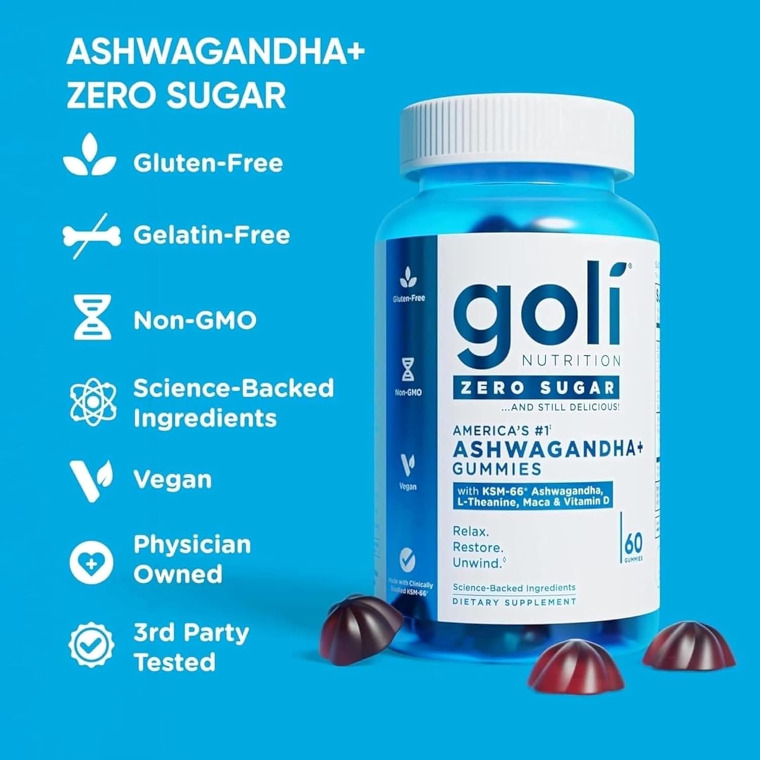 Goli Zero Sugar Ashwagandha Vitamin D Dietary Supplement Gummies