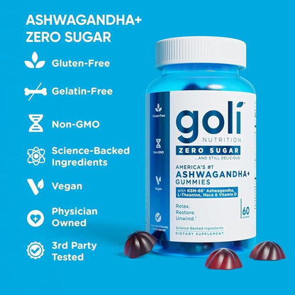 Goli Zero Sugar Ashwagandha Vitamin D Dietary Supplement Gummies