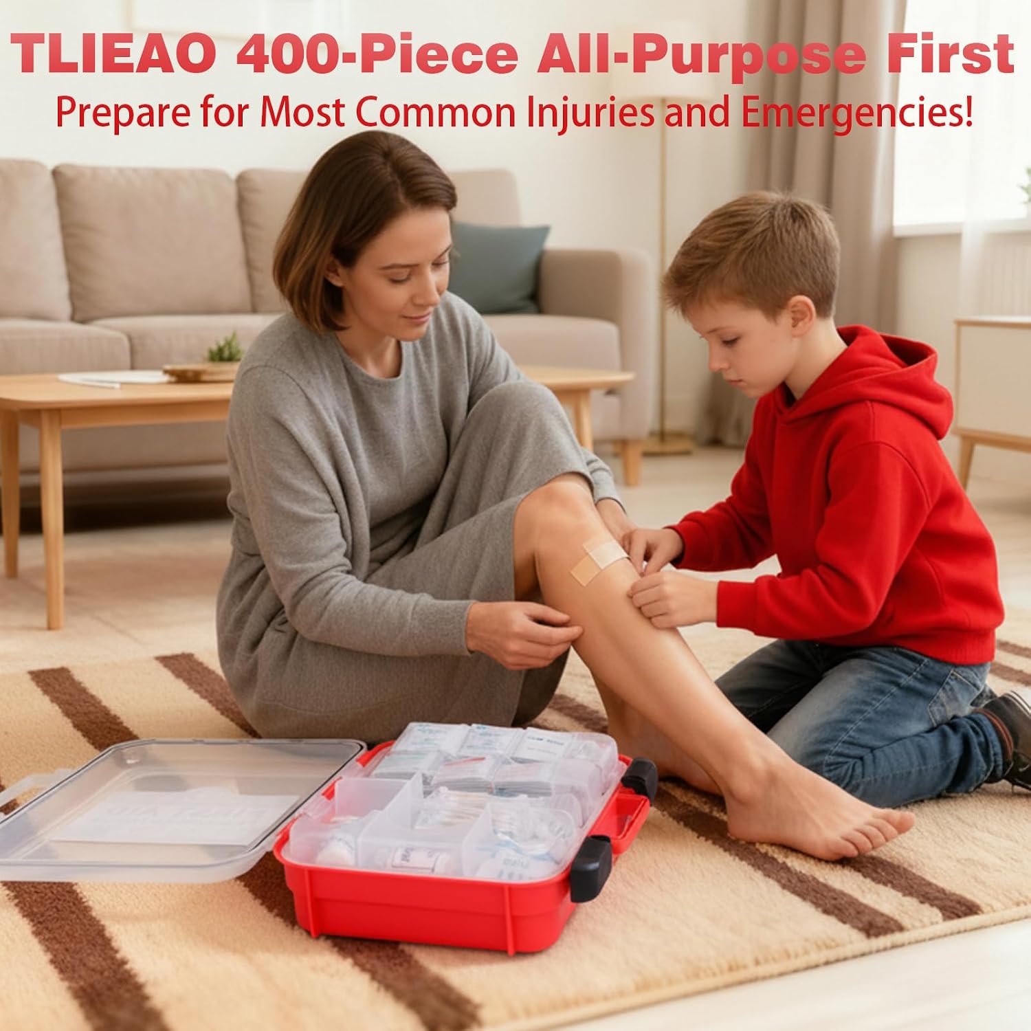 TLIEAO 400 Pieces All-Purpose First Aid Kit Organized Dual-Layer Wall 100-Person Professional Medical Kit for Home Car Camping Travel Office Outdoor Business Sports