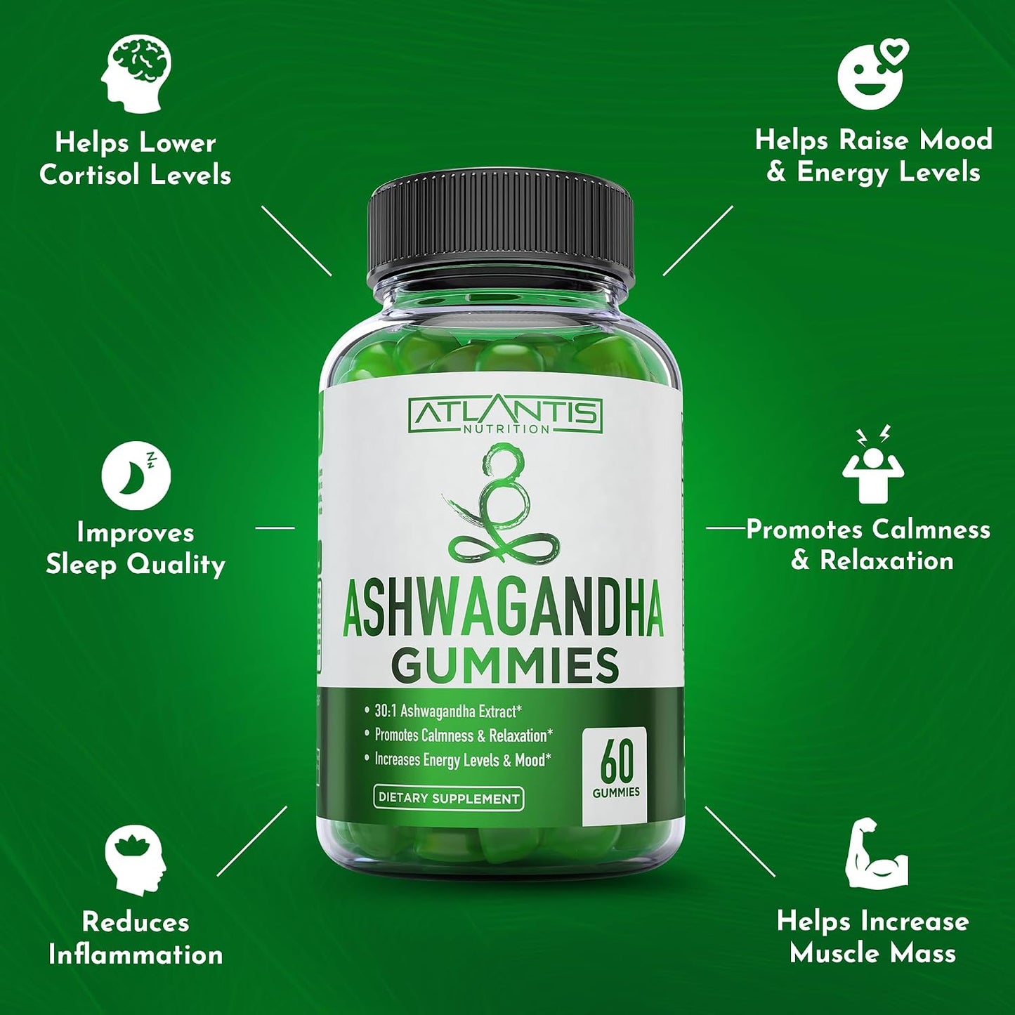 Atlantis Nutrition Ashwagandha Calm Mood Support Cherry Gummies 60 Count
