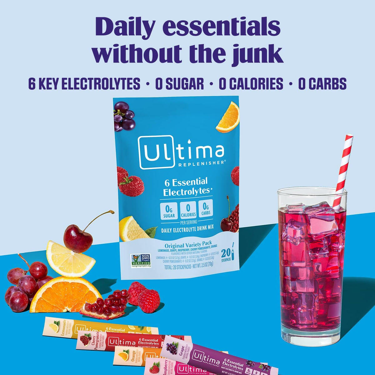 Ultima Replenisher Daily Zero Sugar Electrolyte Drink Mix 20 Count