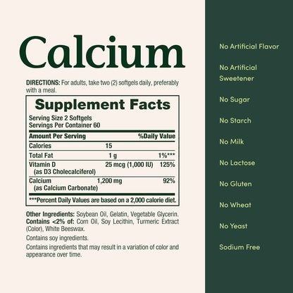 Nature's Bounty Calcium 1200 mg with Vitamin D3 Bone Health Softgels