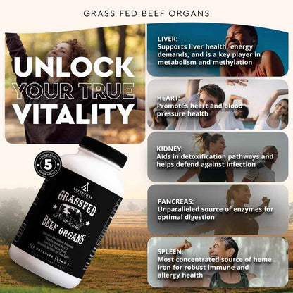 Ancestral Supplements Grass Fed Beef Organ Supplement Freeze-Dried 180 Capsules