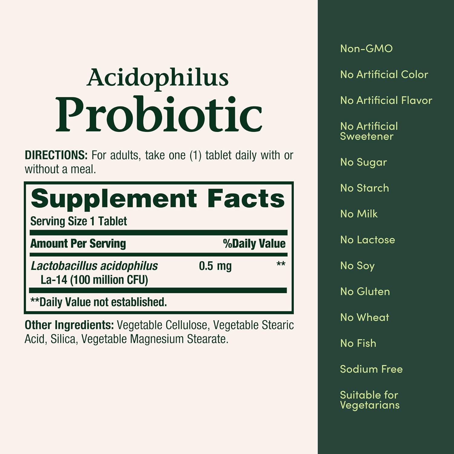 Nature's Bounty Lactobacillus Acidophilus Probiotic Supplement 100 Million Organisms