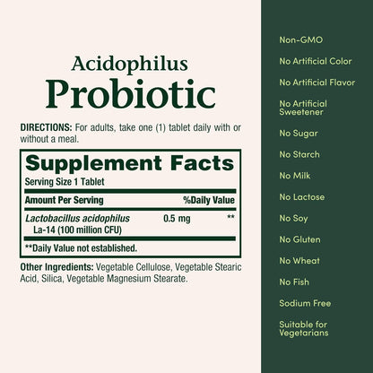 Nature's Bounty Lactobacillus Acidophilus Probiotic Supplement 100 Million Organisms