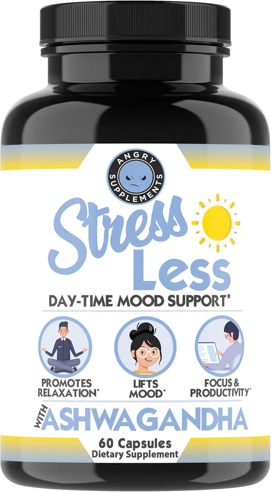 Angry Supplements Stress Less Day-Time Mood Support Capsules 60 Count