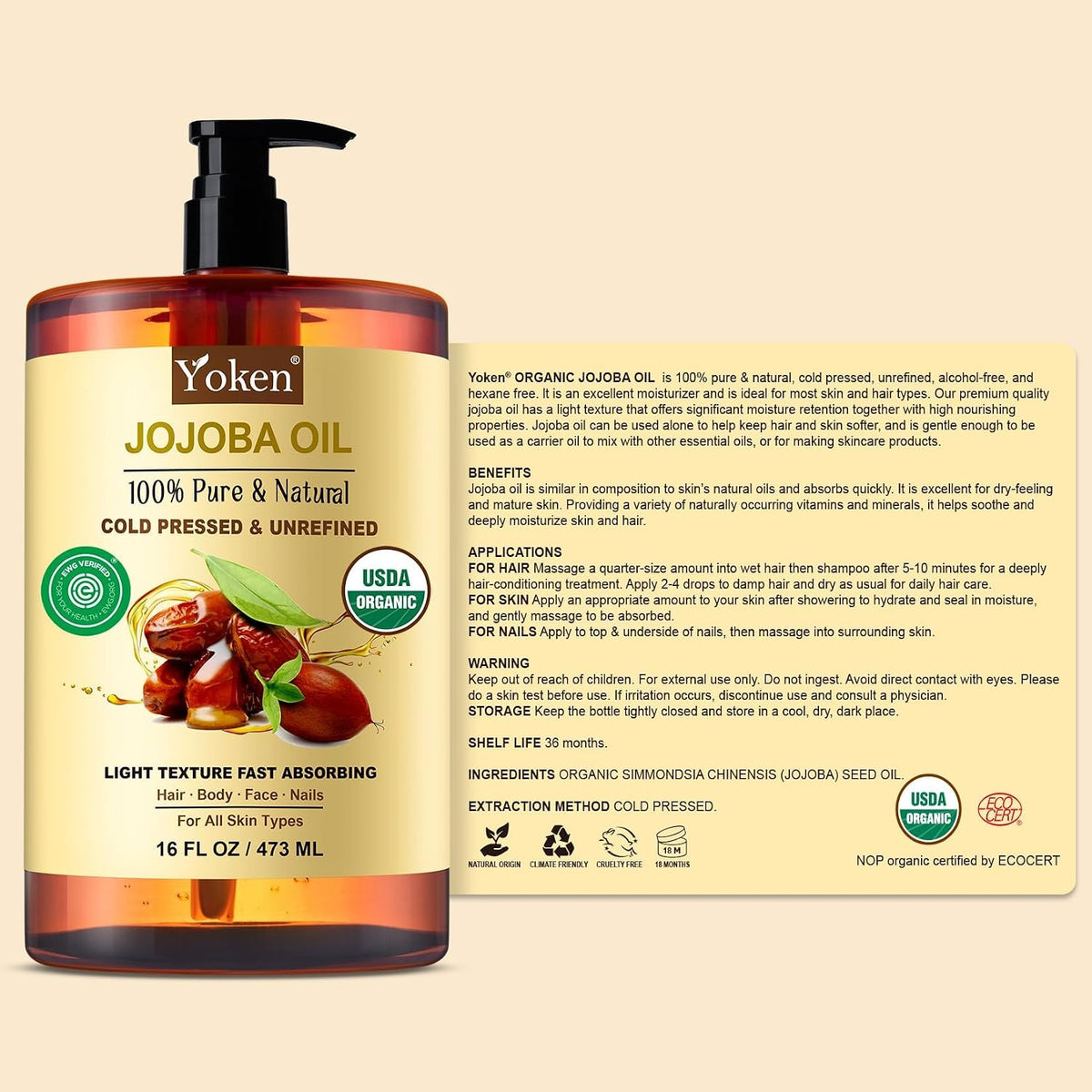 Yoken Organic Cold Pressed Jojoba Body Oil
