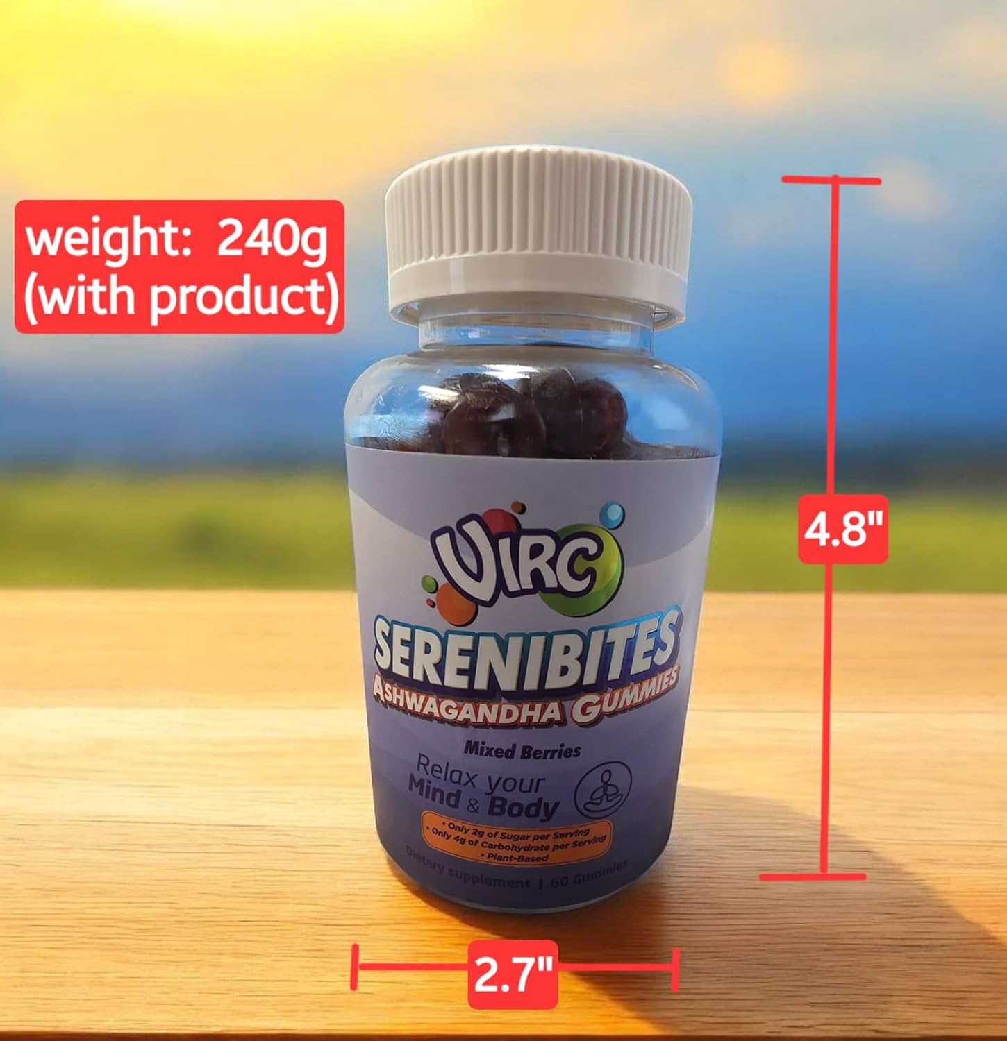 VIRC Snacks Ashwagandha Stress Energy Support Mixed Berries Gummies 60 Count
