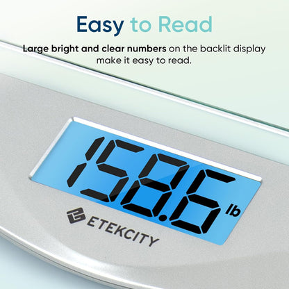 Etekcity Digital Body Weight Bathroom Scale 400 lb Capacity 6mm Tempered Glass Blue LCD Display