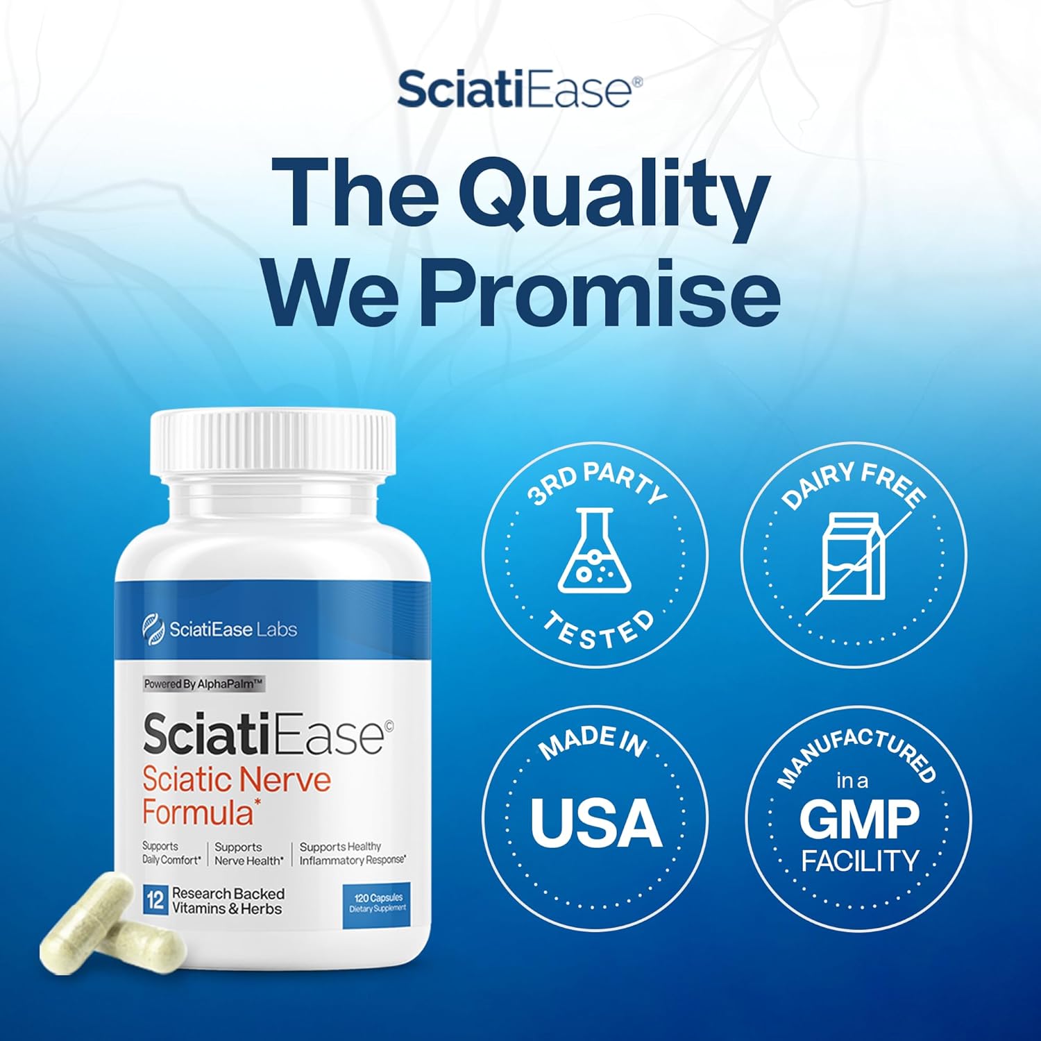 SciatiEase Sciatic Nerve Health Support Supplement 120 Count