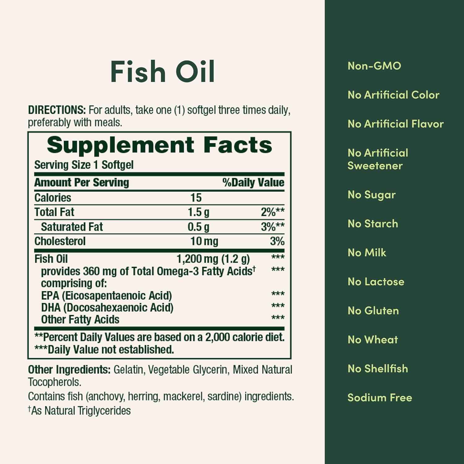 Nature's Bounty Fish Oil Omega 3 Supplements 1200 mg 200 Softgels Pack of 1