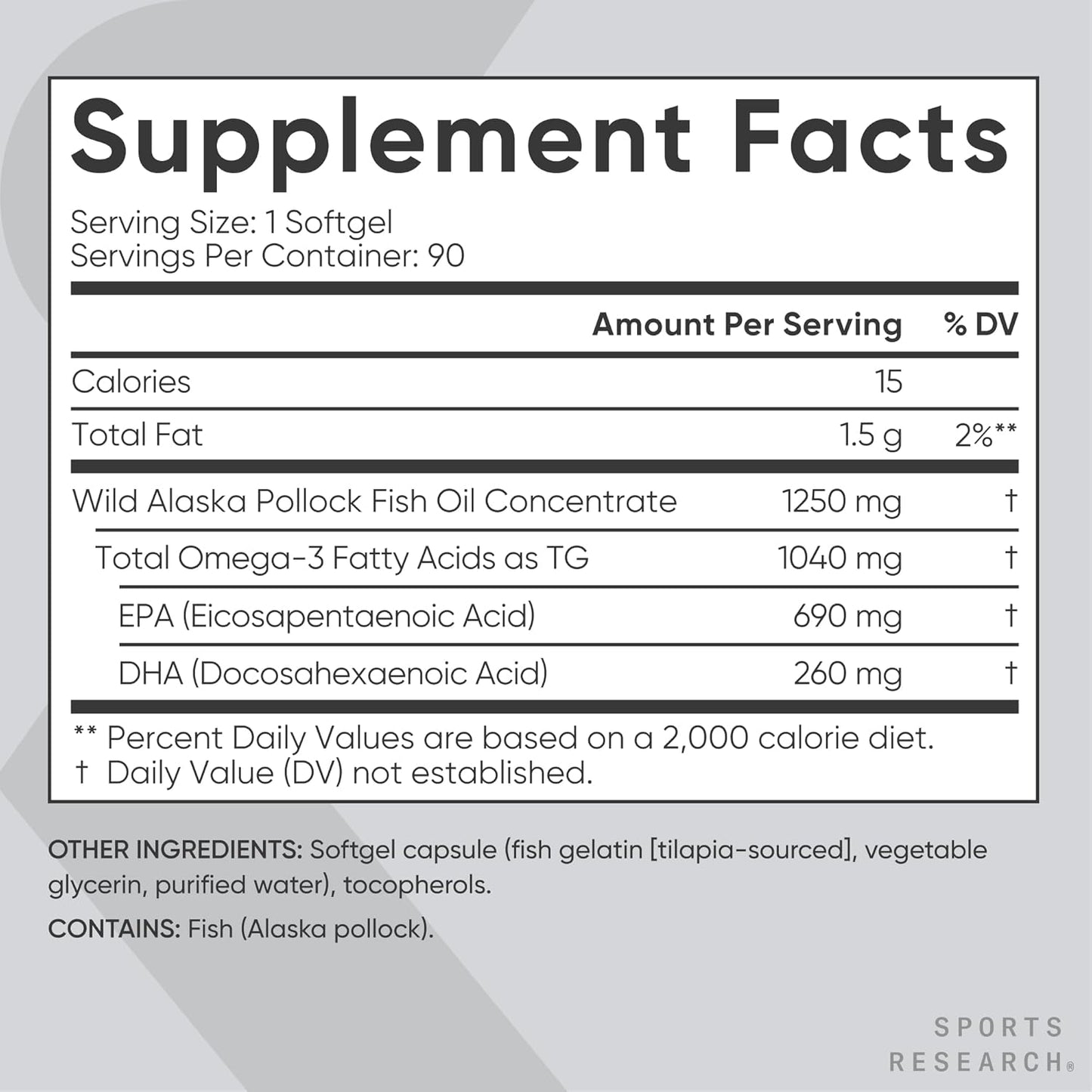 Sports Research Omega-3 Fish Oil 1250 Triple Strength Fish Oil Supplement