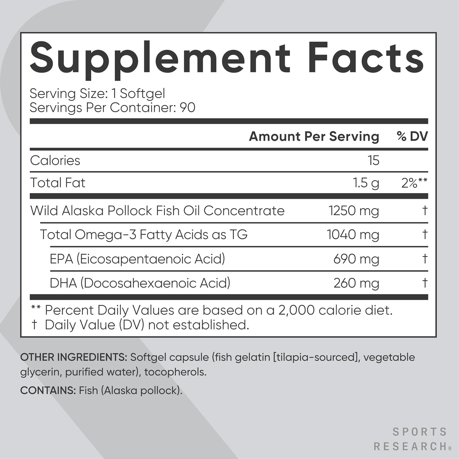 Sports Research Omega-3 Fish Oil 1250 Triple Strength Fish Oil Supplement