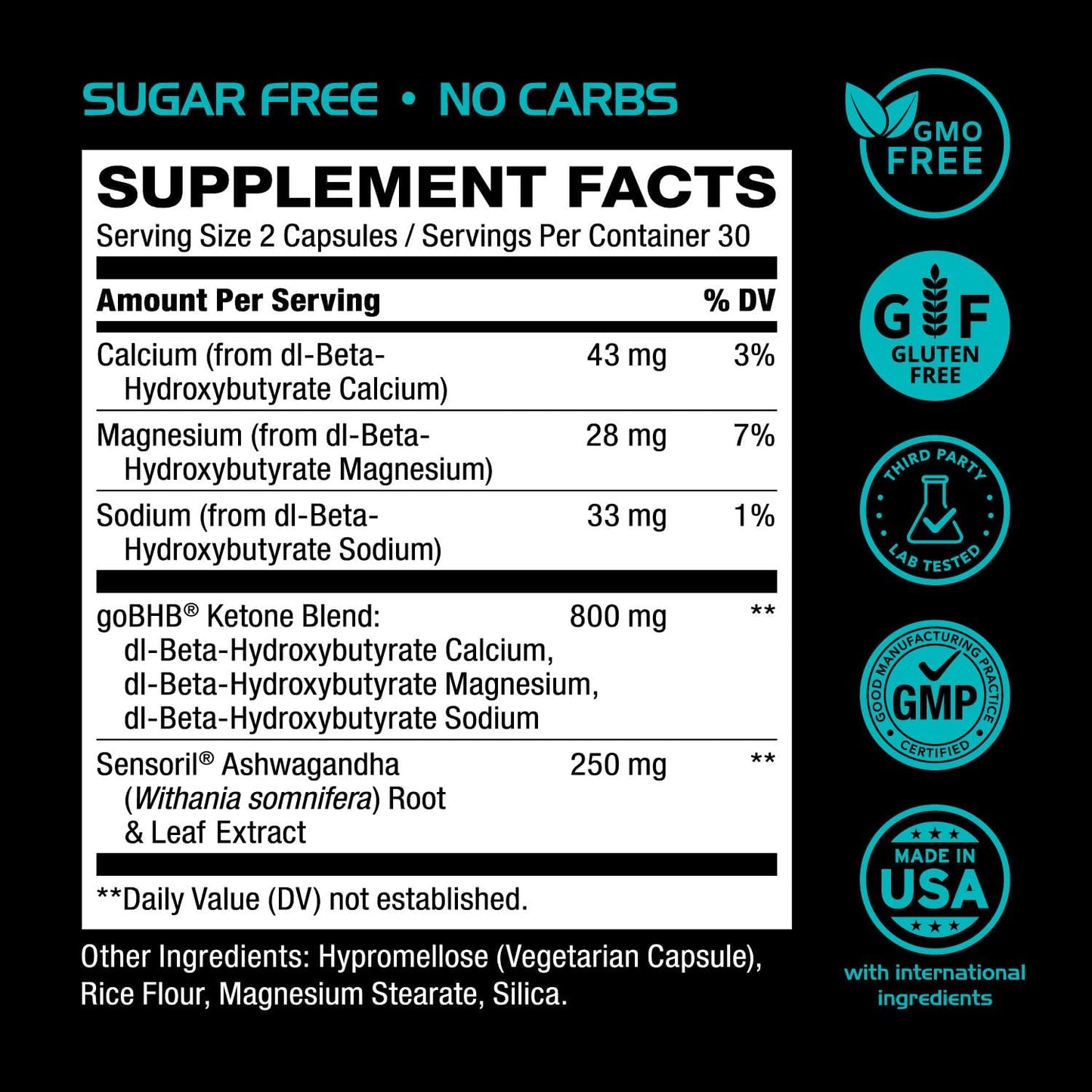 Real Ketones Ashwagandha Cortisol Mood Support Capsules 60 Count