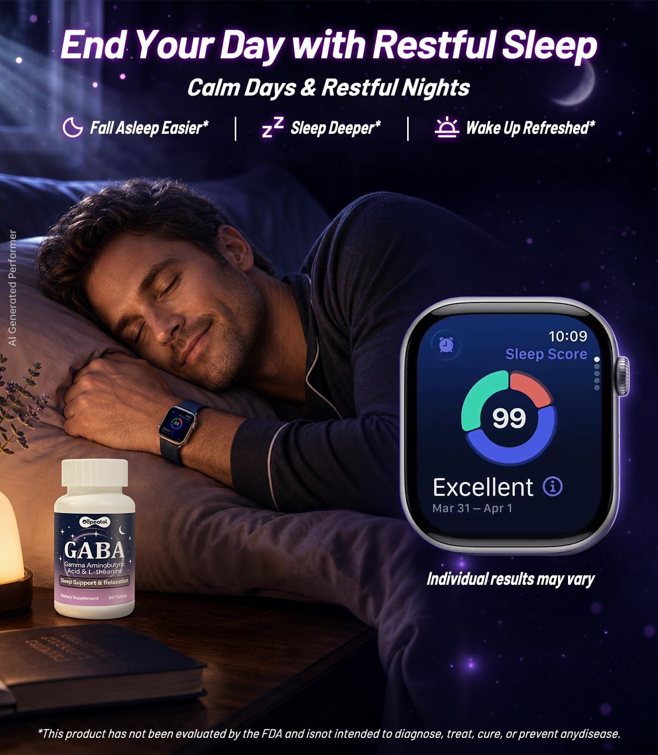 Oopeatol GABA L-Theanine Stress Sleep Mood Support Tablets 60 Count