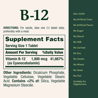 Nature's Bounty Vitamin B12 1000 mcg Supplement Supports Energy Metabolism