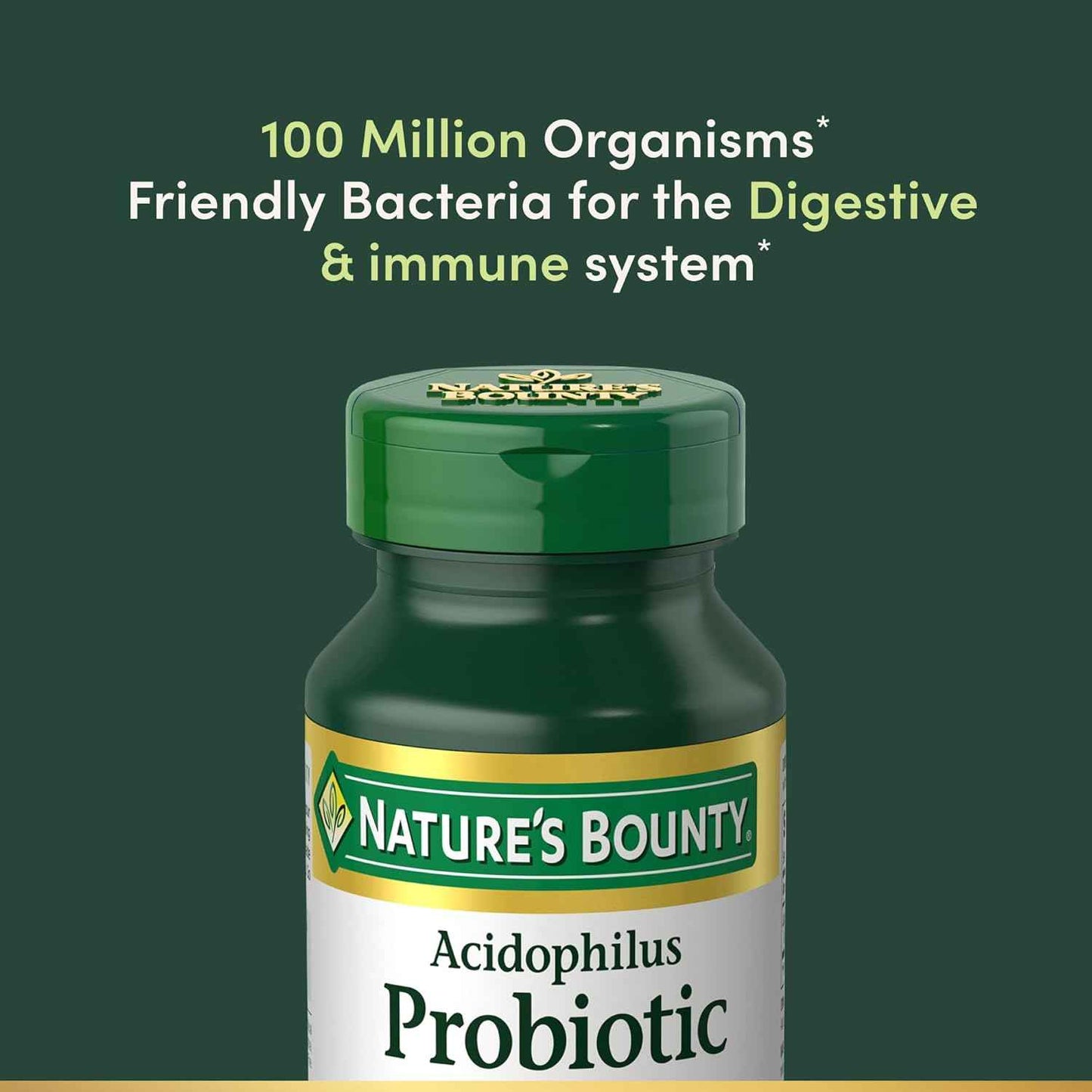 Nature's Bounty Lactobacillus Acidophilus Probiotic Supplement 100 Million Organisms