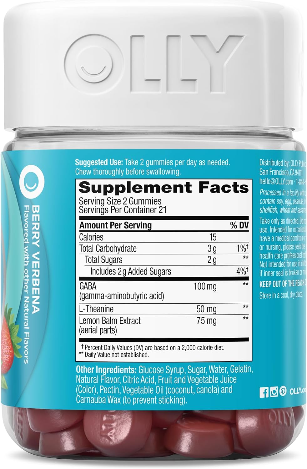 OLLY Goodbye Stress Support Supplement Berry Verbena Gummies