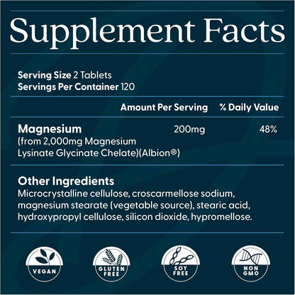 Doctor's Best High Absorption Magnesium Glycinate Lysinate Supplement Tablets 200mg