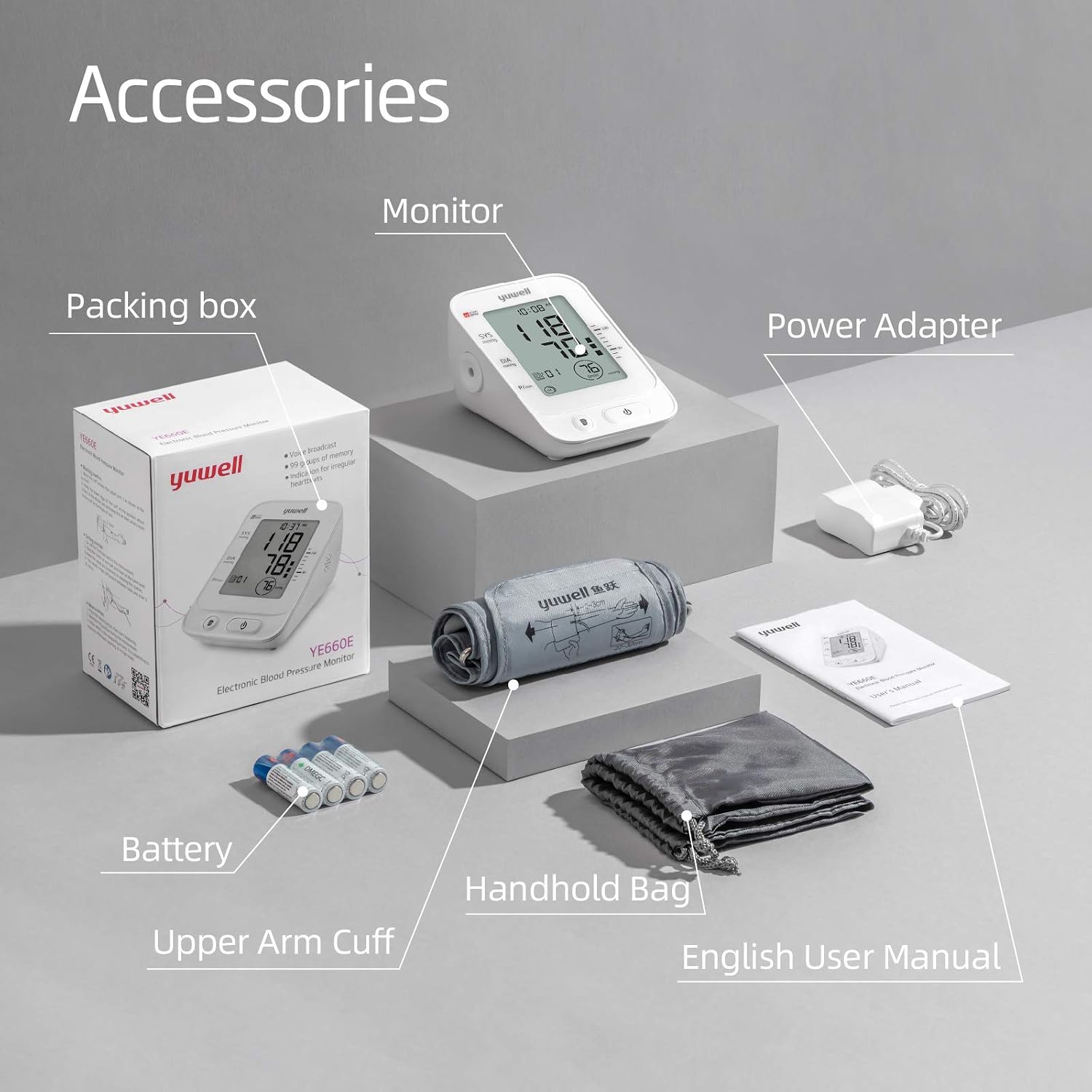 yuwell Digital Blood Pressure Monitor Large Cuff Voice Broadcast 99 Readings