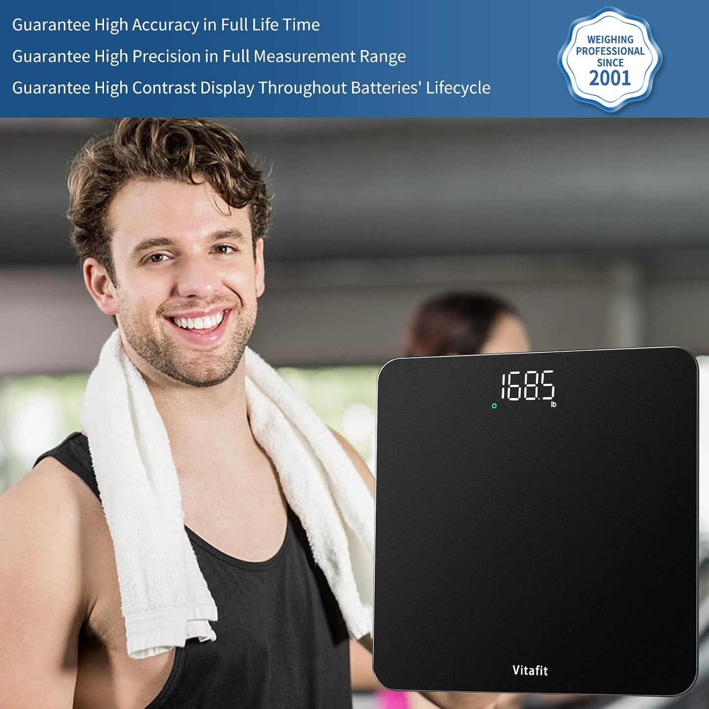 Vitafit Digital Bathroom Scale 400 lb Capacity 0.1 lb Accuracy Step-On LED Display Spray Silver Black