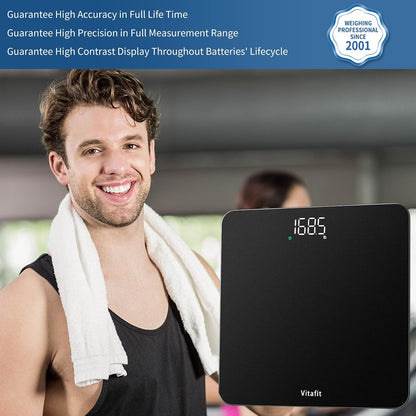 Vitafit Digital Bathroom Scale 400 lb Capacity 0.1 lb Accuracy Step-On LED Display Spray Silver Black