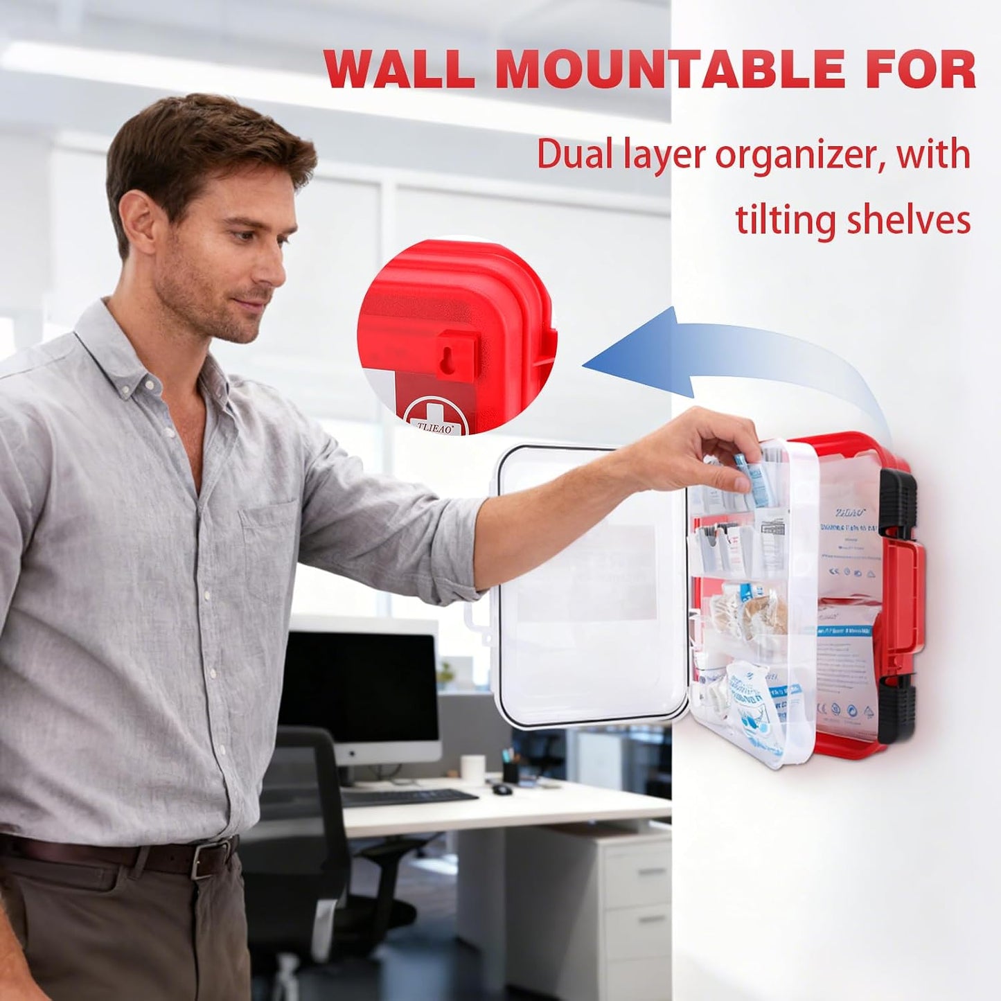TLIEAO 400 Pieces All-Purpose First Aid Kit Organized Dual-Layer Wall 100-Person Professional Medical Kit for Home Car Camping Travel Office Outdoor Business Sports