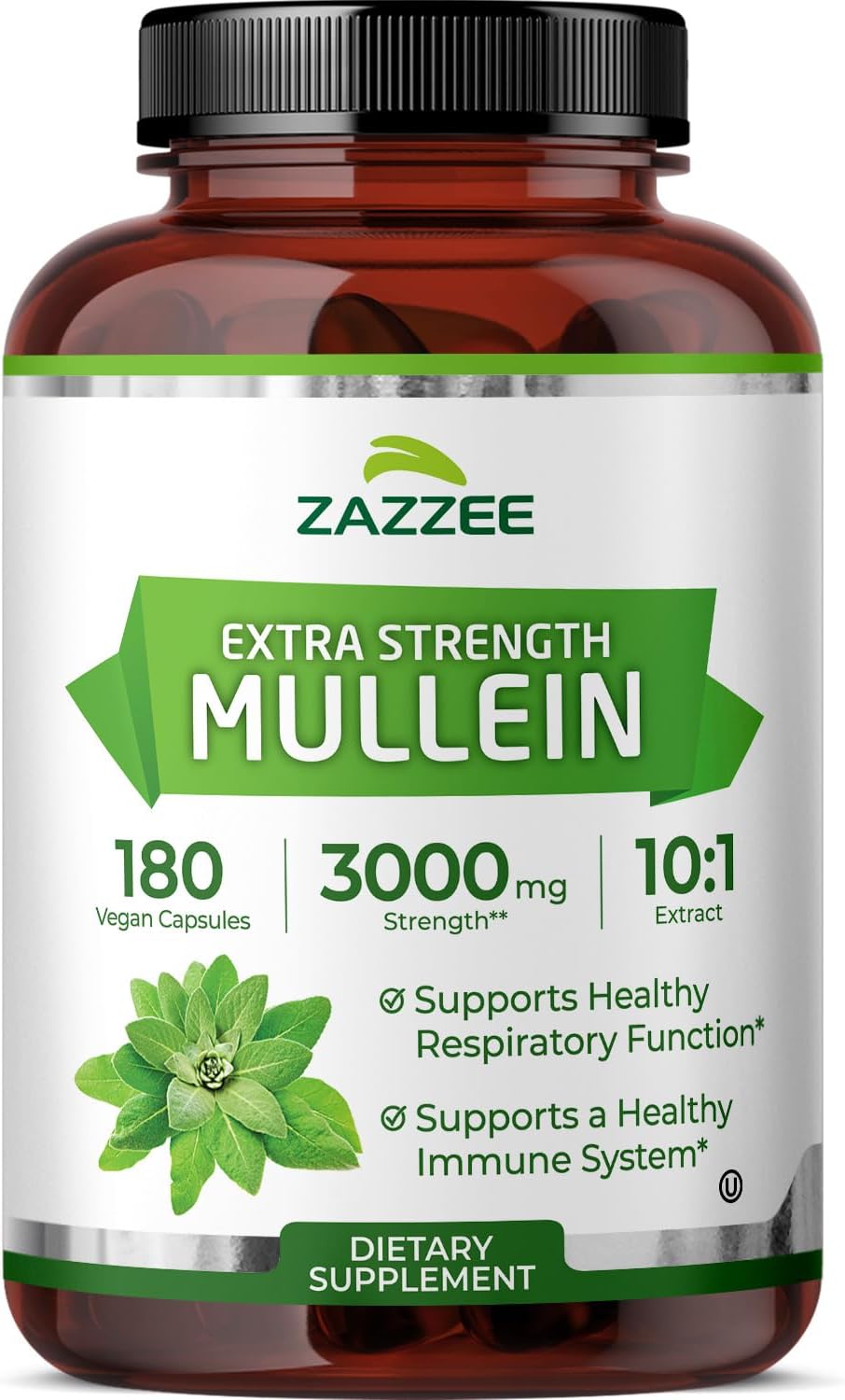 Zazzee Mullein Leaf Extra Strength Respiratory Support Capsules