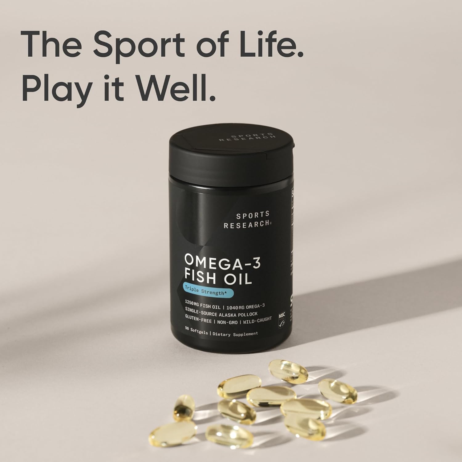 Sports Research Omega-3 Fish Oil 1250 Triple Strength Fish Oil Supplement