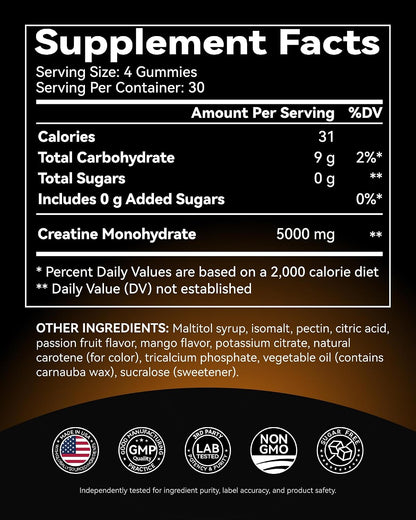 Inner Brightness Creatine Monohydrate Gummies 5000mg for Muscle Growth, Strength & Energy, Sugar Free, Vegan, 120 Count