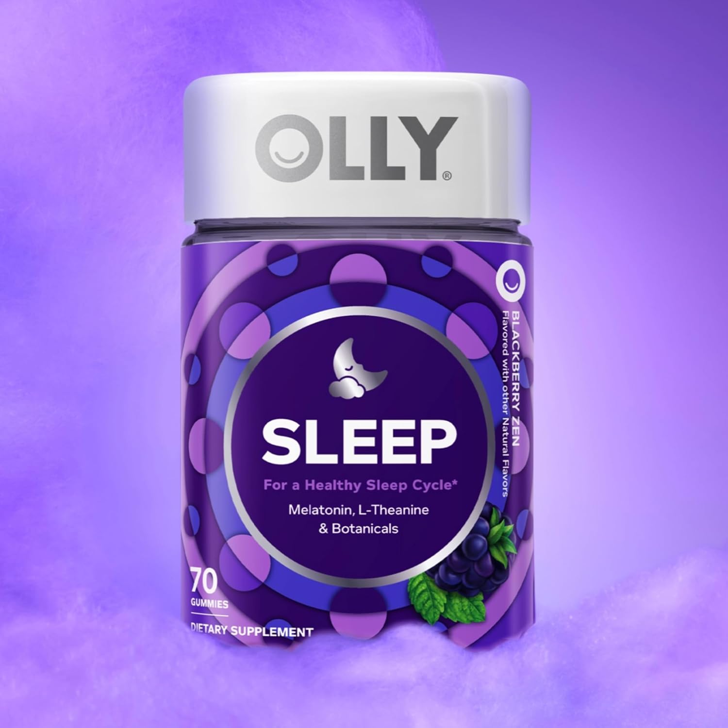 OLLY Sleep Gummy, Sleep Support Supplement,* 3 mg Melatonin, L-Theanine, Chamomile and Lemon Balm Extracts, Blackberry Zen Flavor, 35 Day Supply - 70 Count