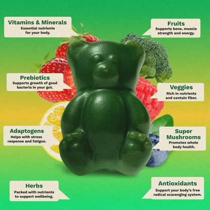 Gruns Adult Super Greens Multivitamin Gummies with Spirulina and Prebiotic Fiber
