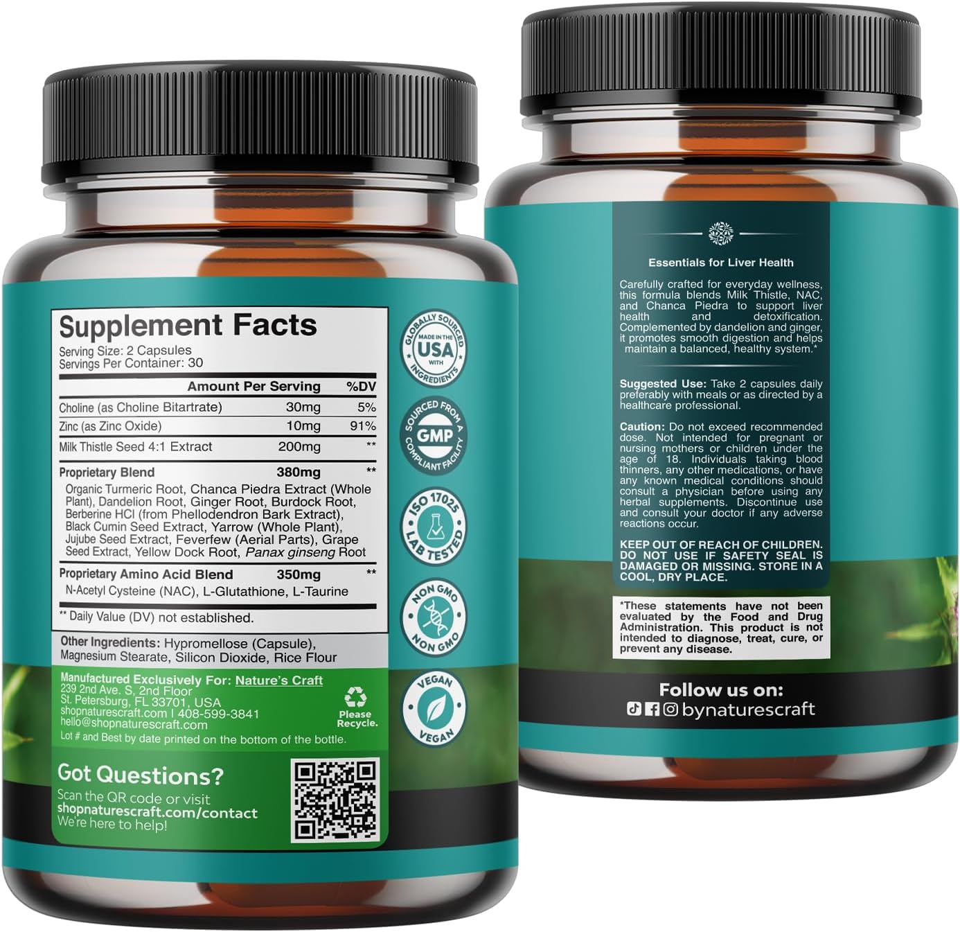 Natures Craft NAC Milk Thistle Liver Support Detox Formula Capsules